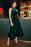 Yumi Green Velvet Halter Maxi Dress With Belt