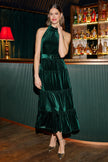 Yumi Green Velvet Halter Maxi Dress With Belt