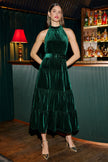 Yumi Green Velvet Halter Maxi Dress With Belt