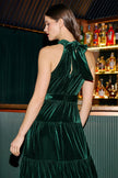 Yumi Green Velvet Halter Maxi Dress With Belt