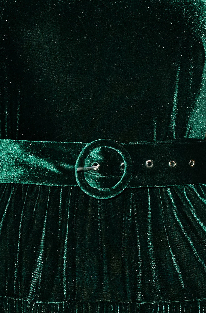 Yumi Green Velvet Halter Maxi Dress With Belt