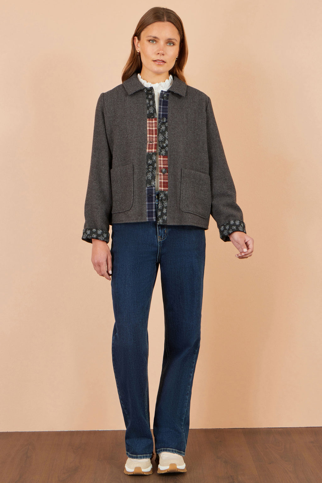 Yumi Grey Patchwork Boxy Jacket