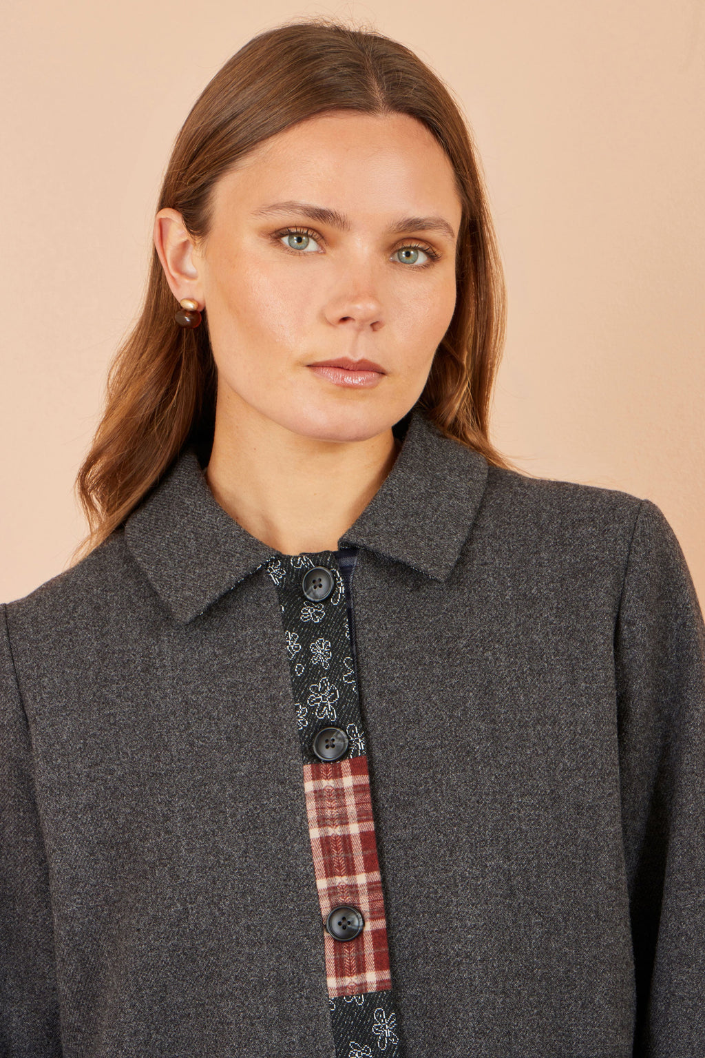 Yumi Grey Patchwork Boxy Jacket