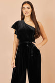 Yumi Black One Shoulder Velvet Jumpsuit