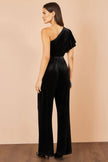 Yumi Black One Shoulder Velvet Jumpsuit