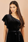 Yumi Black One Shoulder Velvet Jumpsuit