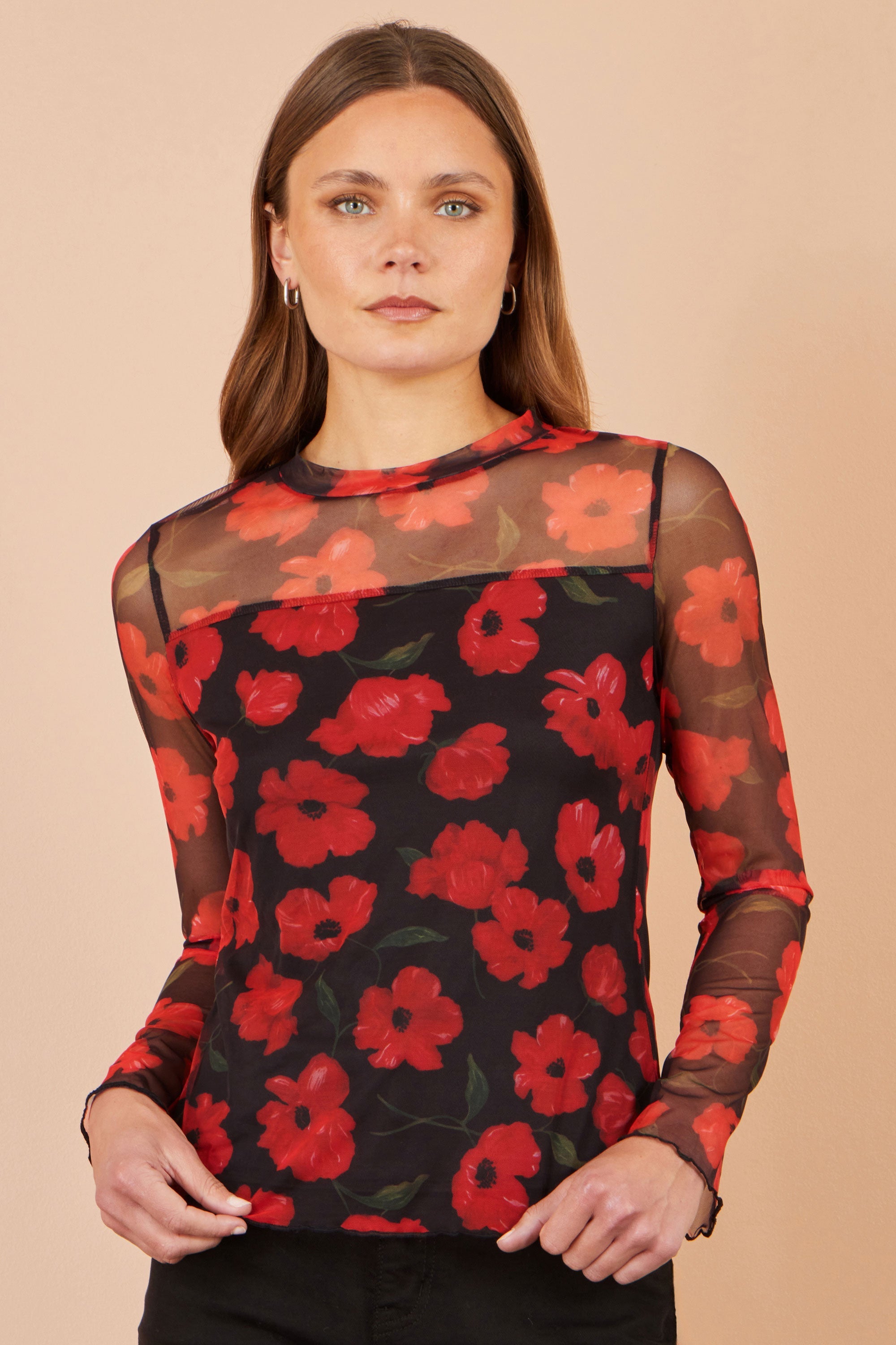 Yumi Black Poppy Mesh Top