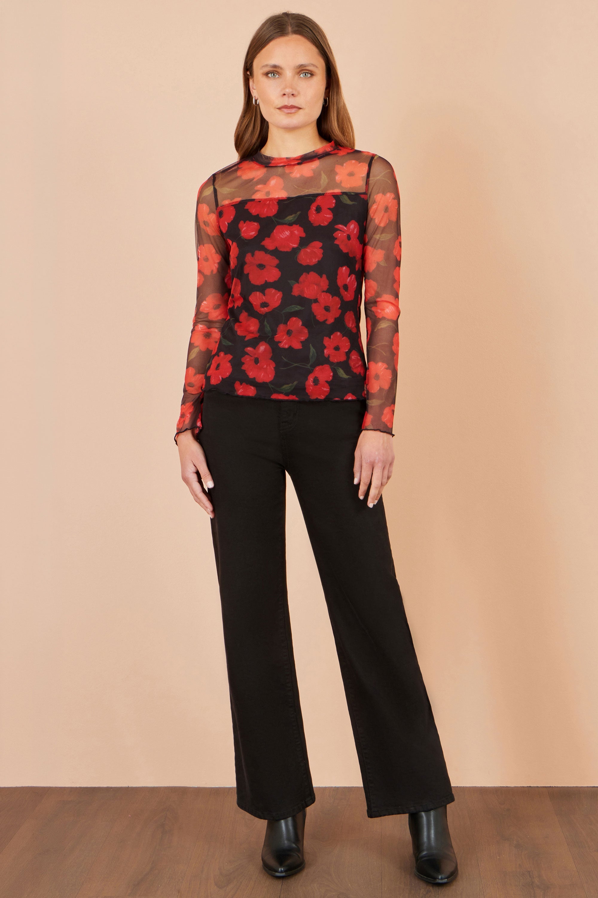 Yumi Black Poppy Mesh Top