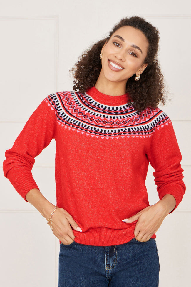Yumi Red Relaxed Fairisle Jumper
