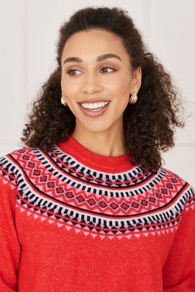 Yumi Red Relaxed Fairisle Jumper