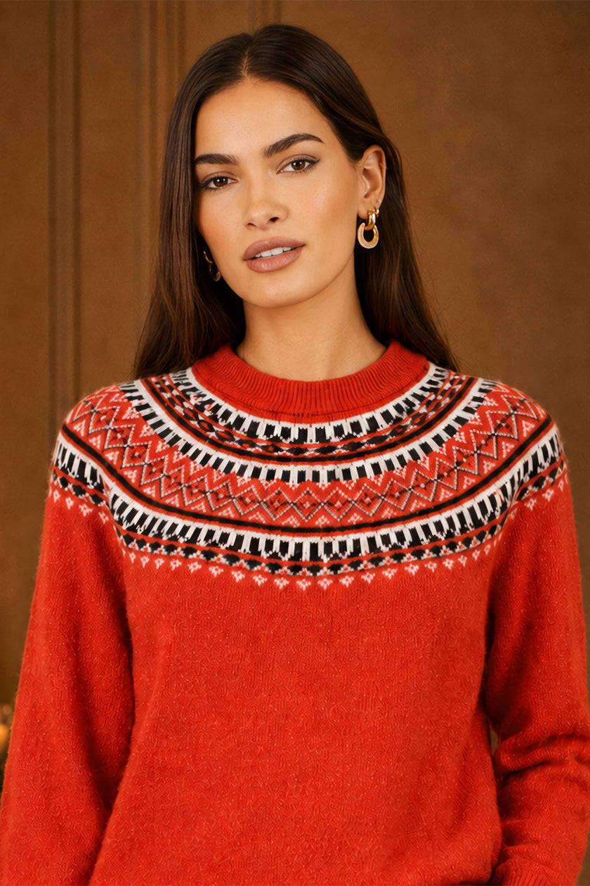Jersey estilo Fairisle relajado rojo de Yumi