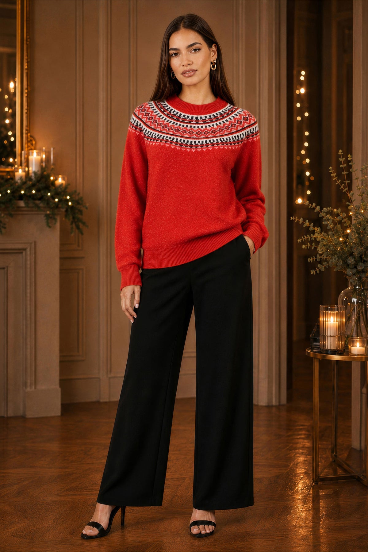 Jersey estilo Fairisle relajado rojo de Yumi