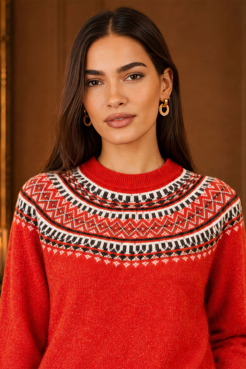 Jersey estilo Fairisle relajado rojo de Yumi