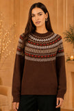 Yumi Brown Relaxed Fairisle Jumper