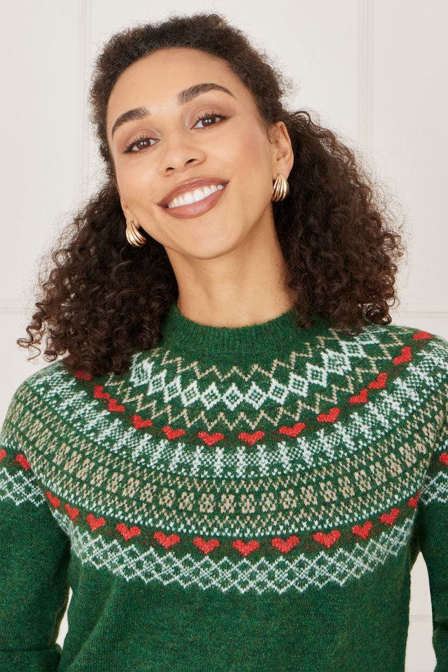 Yumi Green afslappet fair isle-striktrøje