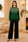 Yumi Green Relaxed Fairisle Jumper
