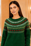 Yumi Green Relaxed Fairisle Jumper