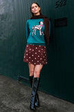 Yumi Brown Daisy Embroidered Cord Mini Skirt