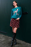 Yumi Brown Daisy Embroidered Cord Mini Skirt