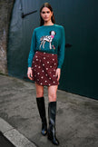 Yumi Brown Daisy Embroidered Cord Mini Skirt