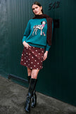 Yumi Brown Daisy Embroidered Cord Mini Skirt