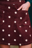 Yumi Brown Daisy Embroidered Cord Mini Skirt