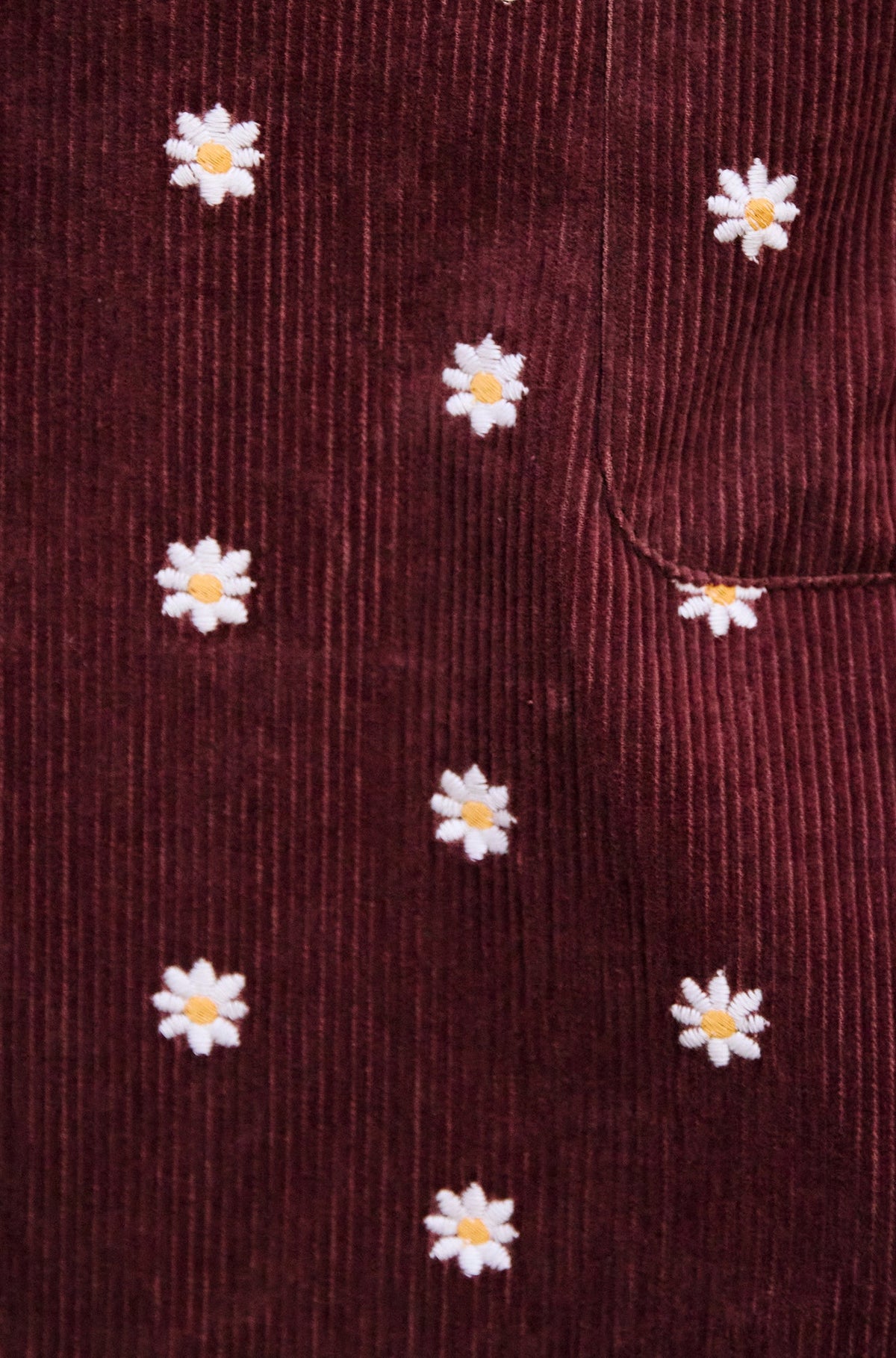 Yumi Brown Daisy Embroidered Cord Mini Skirt