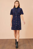 Yumi Navy Embroidered Cherry Shirt Dress