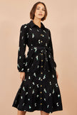 Yumi schwarzes Cordhemdkleid mit Gänseblümchen-Stickerei