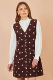 Yumi Brown Embroidered Daisy Pinafore Dress