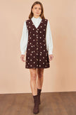 Yumi Brown Embroidered Daisy Pinafore Dress