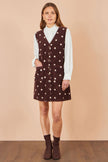 Yumi Brown Embroidered Daisy Pinafore Dress