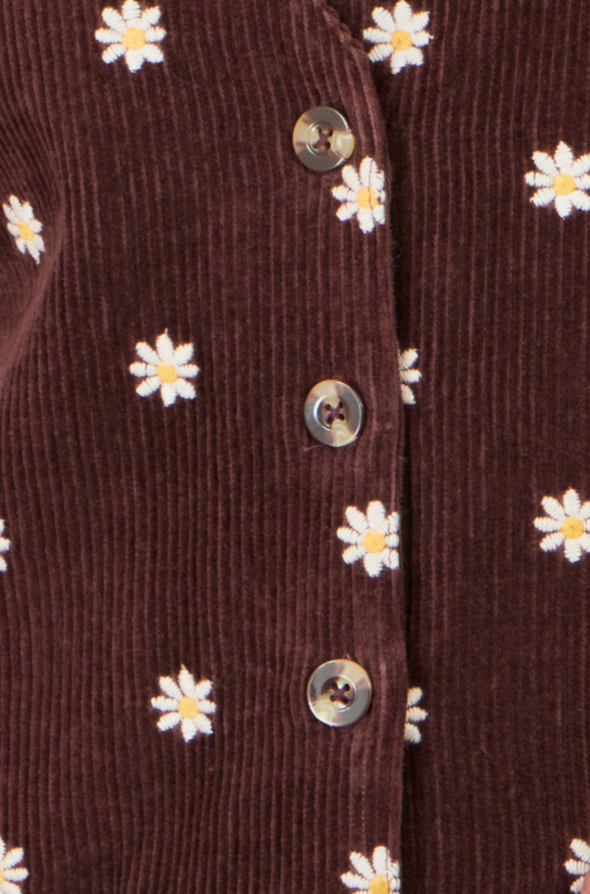 Yumi Brown Embroidered Daisy Pinafore Dress