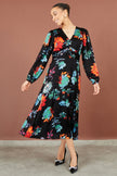 Yumi Black Floral Midi Dress With Long Sleeves