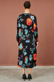 Yumi Black Floral Midi Dress With Long Sleeves