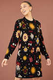 Yumi Black Cosmic Intarsia Knitted Tunic Dress