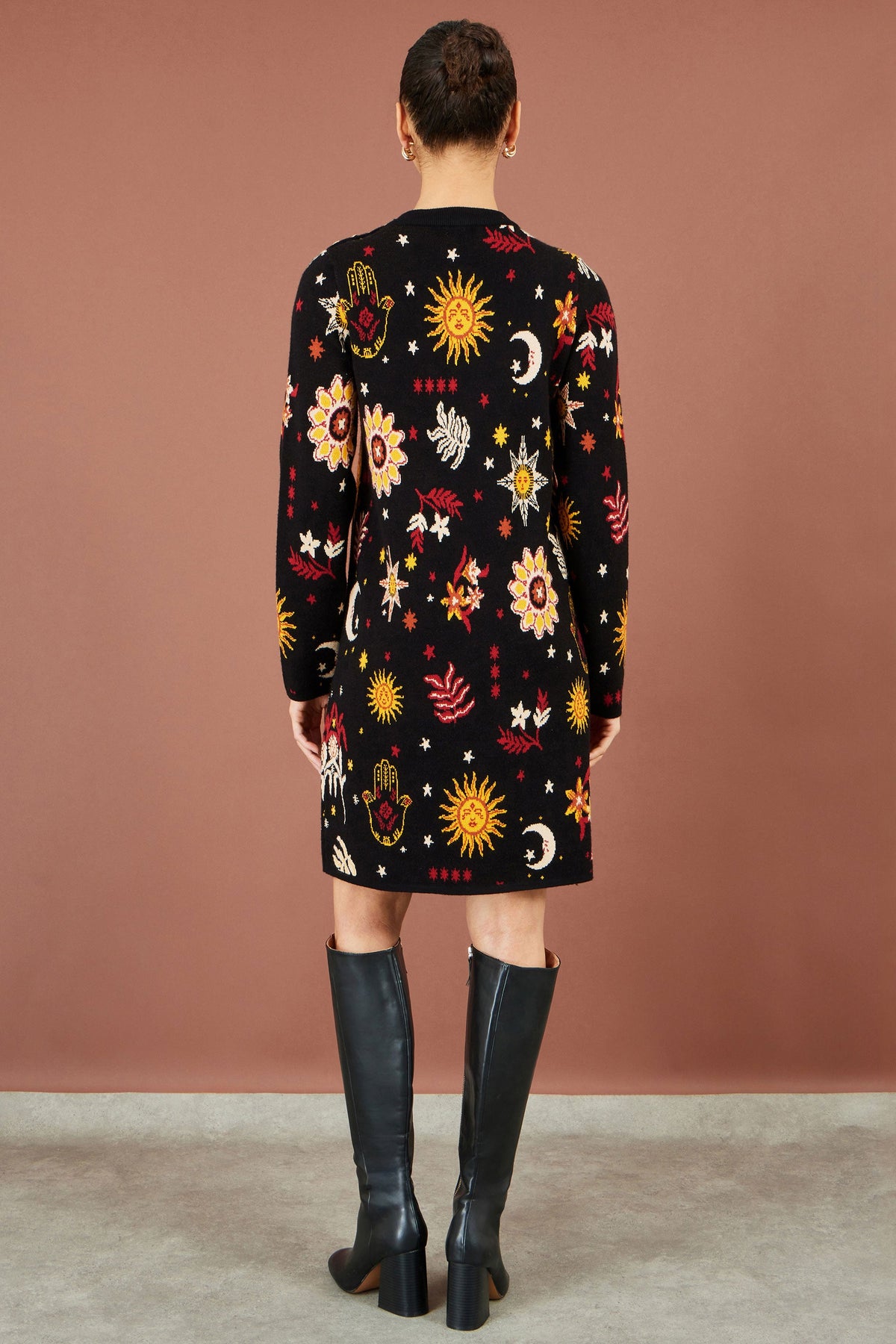 Yumi Black Cosmic Intarsia Knitted Tunic Dress