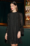 Yumi Black Foil Print Tunic With Flared Sleeves