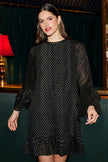 Yumi Black Foil Print Tunic With Flared Sleeves