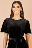 Yumi Black Velvet Midi Dress With Embellished Sleeve