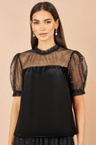 Yumi Black Velvet Mesh Embellished Top