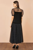 Yumi Black Velvet Mesh Embellished Top