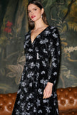 Yumi Black Floral Velvet Midi Wrap Dress