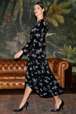 Yumi Black Floral Velvet Midi Wrap Dress