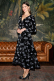 Yumi Black Floral Velvet Midi Wrap Dress