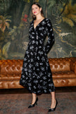 Yumi Black Floral Velvet Midi Wrap Dress