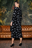Yumi Black Floral Velvet Midi Wrap Dress