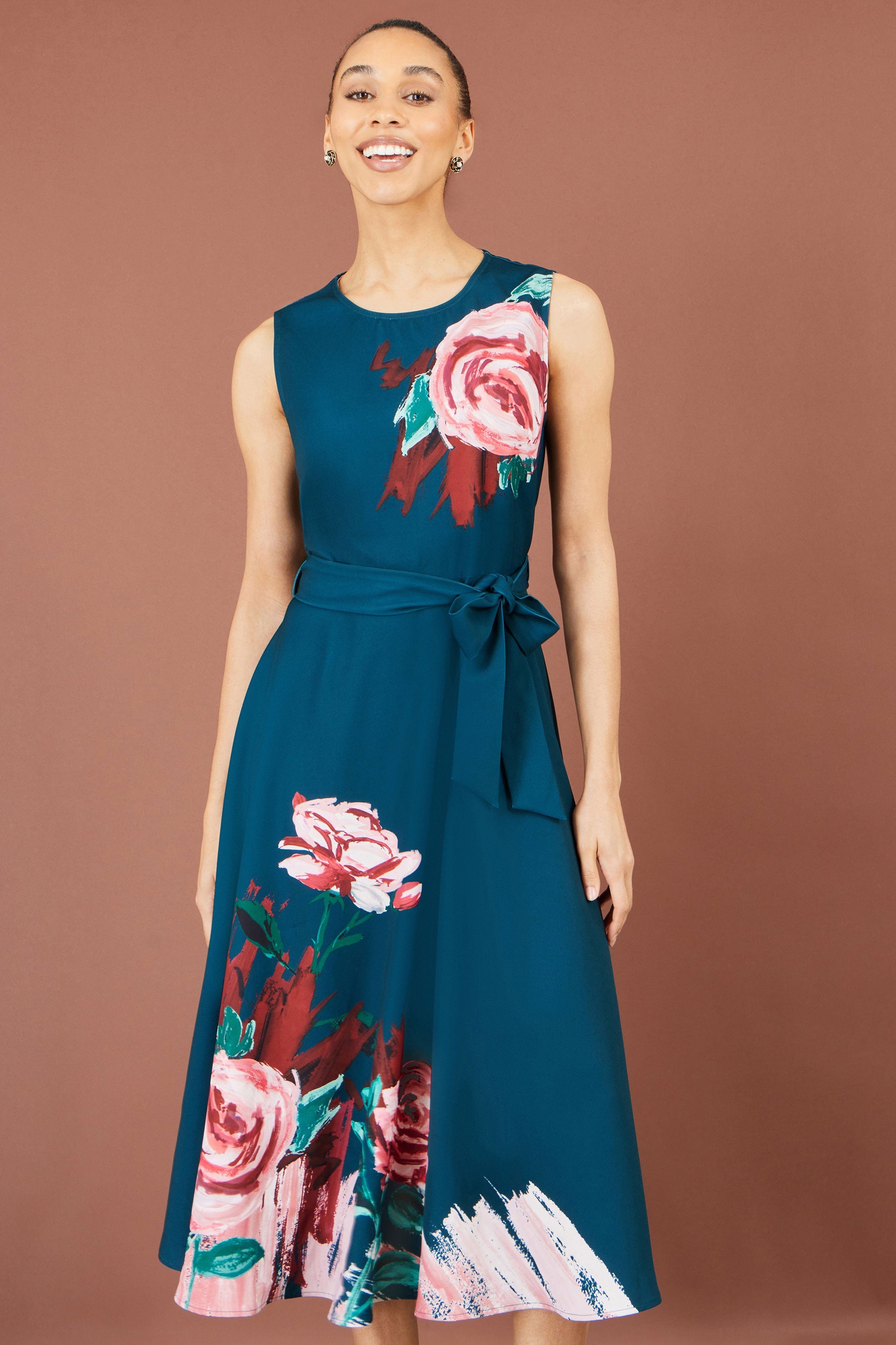Yumi Green Abstract Floral Skater Midi Dress
