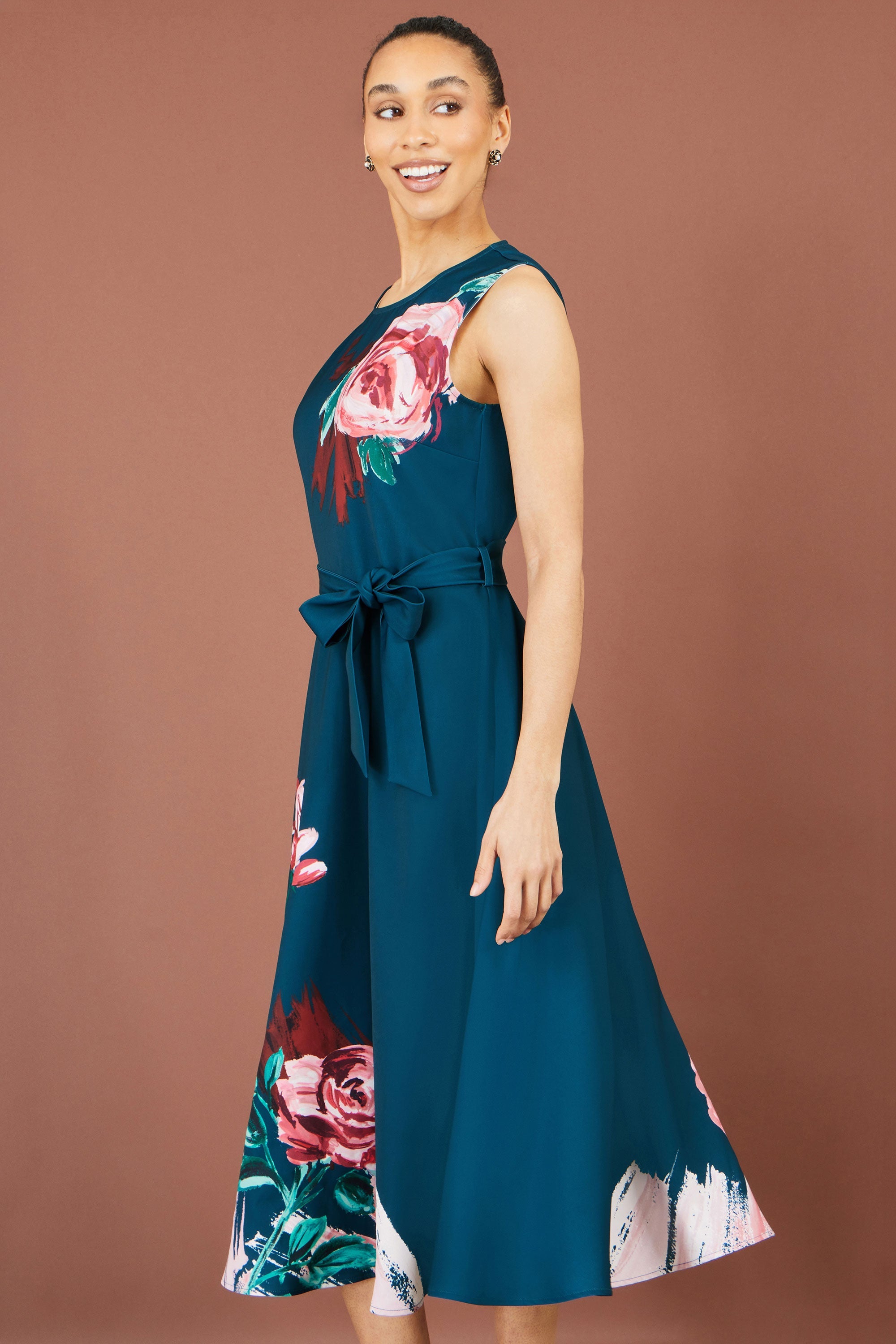 Yumi Green Abstract Floral Skater Midi Dress