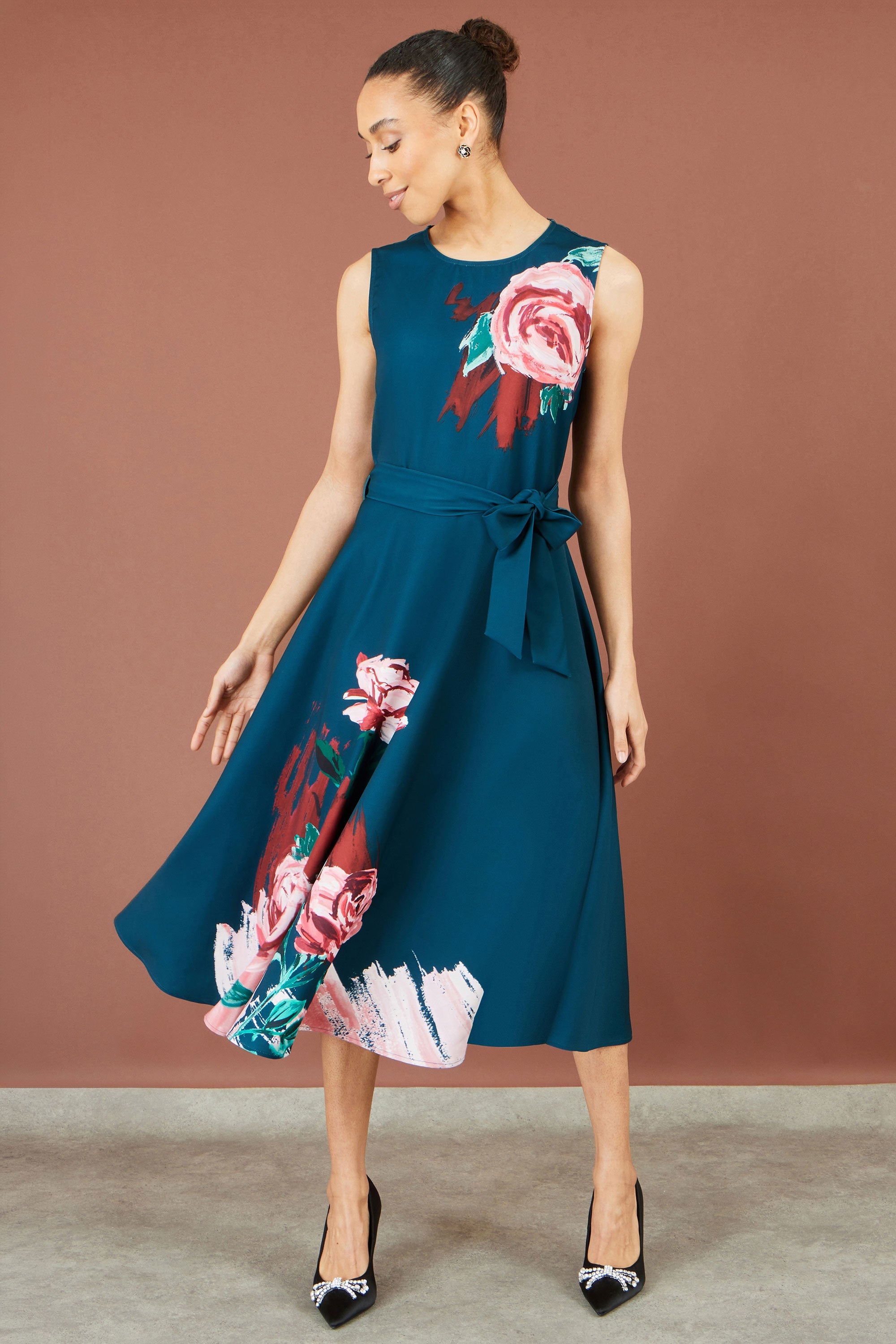 Yumi Green Abstract Floral Skater Midi Dress